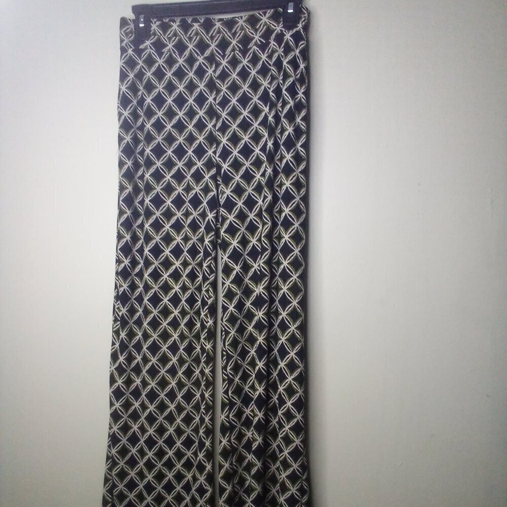 Black Label Evan Picone Pants Women XS Wide Leg Soft Stretch Pattern Black Green